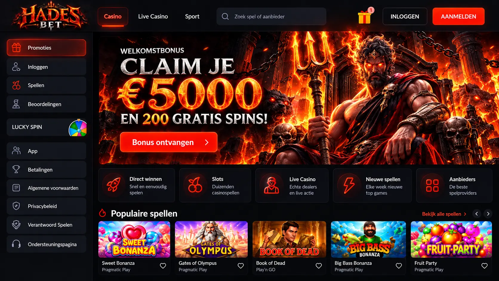 Hadesbet Online Casino Nederland: Games, Live Dealer en Welkomstdeal image 1