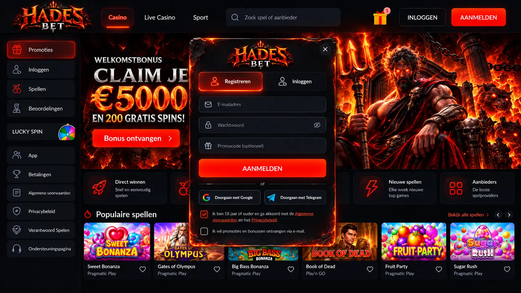 Hadesbet Online Casino Nederland: Games, Live Dealer en Welkomstdeal image 2