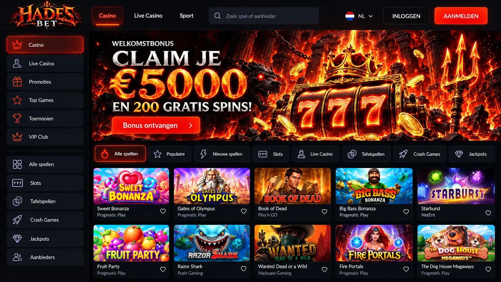 Hadesbet Online Casino Nederland: Games, Live Dealer en Welkomstdeal image 3